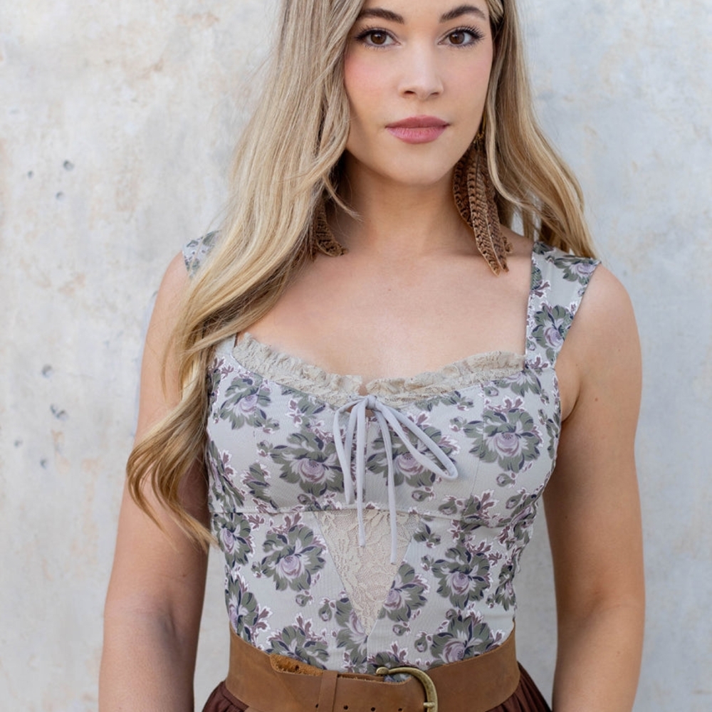 Joyfolie Pansey Bodysuit In Taupe Floral (NWT)
